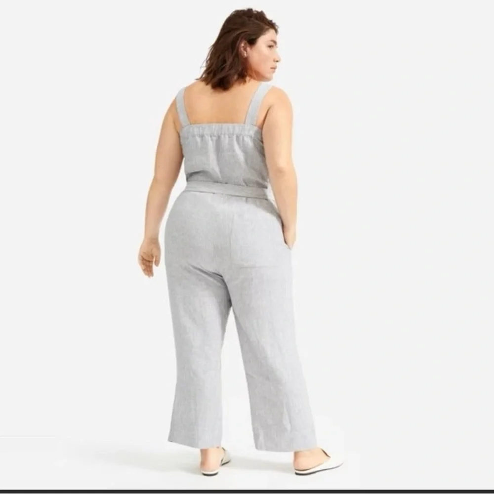 Women's -‎ Everlane Gray Linen Square Neck Jumpsuit, Size 16 missing belt B8